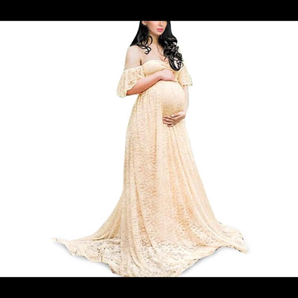 Cream Lace Off Shoulder Maternity Gown